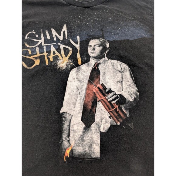 Eminem Slim Shady Black Short Sleeve Graphic Fireworks Face T-Shirt Size Small - Picture 2 of 5